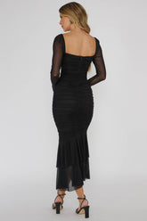 Nadia Long Sleeve Fishtail Midi Dress Black